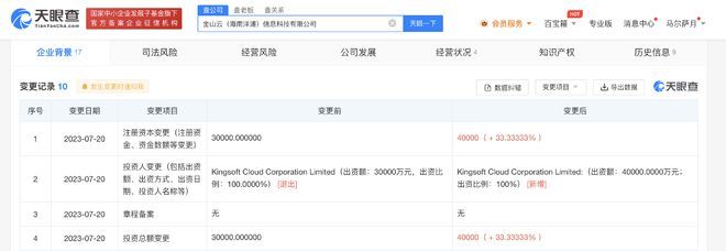 金山云旗下子公司增资至4亿美元，强化信息技术咨询战略布局